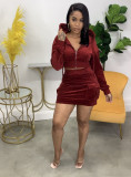 Solid Zipper Hoodie And Mini Skirt Two Piece Sets WSM-5278