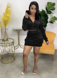 Solid Zipper Hoodie And Mini Skirt Two Piece Sets WSM-5278
