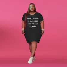 Plus Size Letter Print Short Sleeve T Shirt Dress OYF-WAF-77268