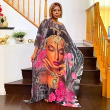 Plus Size Casual Printed Loose Maxi Dress NNWF-7297
