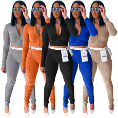 Solid Sports Full Sleeve Zipper Two Piece Pants Set (Without Belt) MIL-L266