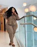Plus Size Geometric Print Blouse Top And Pants 2 Piece Sets MEM-88392