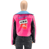 Plus Size PU Leather Rivet Full Sleeve Coat OSIF-19518