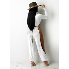 Sexy High Split Bare Legs Long Sleeve Club Jumpsuit (Without Belt) IV-8248