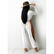 Sexy High Split Bare Legs Long Sleeve Club Jumpsuit (Without Belt) IV-8248