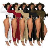 Sexy High Split Bare Legs Long Sleeve Club Jumpsuit (Without Belt) IV-8248