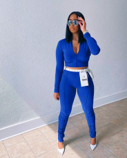 Solid Sports Full Sleeve Zipper Two Piece Pants Set (Without Belt) MIL-L266