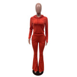 Casual Solid Hoodie Flared Pants Two Piece Suits IV-8249