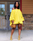 Sexy Solid Slash Neck Long Sleeve Loose Mini Dress LDS-3286
