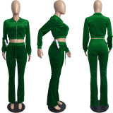 Solid Velvet Long Sleeve Zipper 2 Piece Pants Set FSL-F171