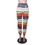 Colorful Printed Mid-Waist Pocket Casual Pants BS-1286