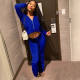 Solid Velvet Hooded Long Sleeve Zipper 2 Piece Pants Set FSL-F172