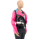 Plus Size PU Leather Rivet Full Sleeve Coat OSIF-19518