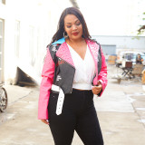 Plus Size PU Leather Rivet Full Sleeve Coat OSIF-19518