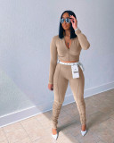 Solid Sports Full Sleeve Zipper Two Piece Pants Set (Without Belt) MIL-L266