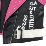 Plus Size PU Leather Rivet Full Sleeve Coat OSIF-19518
