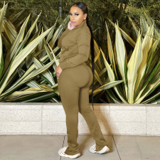 Casual Solid Long Sleeve Zipper Two Piece Pants Set CH-8192