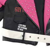 Plus Size PU Leather Rivet Full Sleeve Coat OSIF-19518