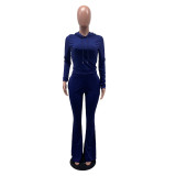 Casual Solid Hoodie Flared Pants Two Piece Suits IV-8249