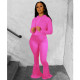 Casual Solid Hoodie Flared Pants Two Piece Suits IV-8249