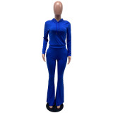 Casual Solid Hoodie Flared Pants Two Piece Suits IV-8249