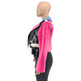 Plus Size PU Leather Rivet Full Sleeve Coat OSIF-19518