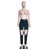 Denim Ripped Hole Black Long Jeans Pants BN-9235