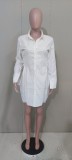 Plus Size White Slim-Waist Long Sleeve Shirt Dress MK-3063