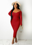 Solid Ribbed Long Sleeve Slim Midi Dress ME-21S951