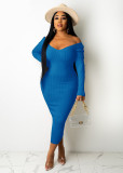 Solid Ribbed Long Sleeve Slim Midi Dress ME-21S951