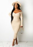 Solid Ribbed Long Sleeve Slim Midi Dress ME-21S951