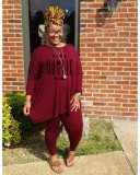 Plus Size Letter Print Long Sleeve Two Piece Sets WAF-77270
