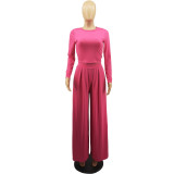 Plus Size Casual Solid Long Sleeve Two Piece Pants Set FOSF-8092
