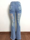 Denim Ripped Hole Flared Jeans LA-3286