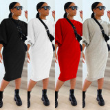 Casual Solid Long Sleeve Midi Dress GLF-10031
