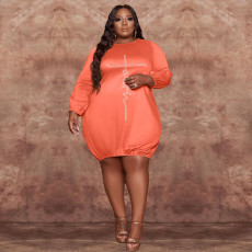Plus Size Hot Drilling Knee Length Casual Dress WAF-77274