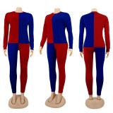 Contrast Color Patchwork Long Sleeve 2 Piece Pants Set SFY-H158