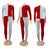 Contrast Color Patchwork Long Sleeve 2 Piece Pants Set SFY-H158
