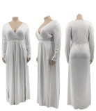 Plus Size V Neck High Split Long Sleeve Maxi Dress JRF-3655
