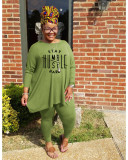 Plus Size Letter Print Long Sleeve Two Piece Sets WAF-77270