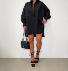 Casual Solid Long Sleeve Split Shirt Dress BGN-201