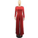 Plus Size Casual Solid Long Sleeve Two Piece Pants Set FOSF-8092