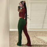 Contrast Color Velvet Long Sleeve Flared Pants 2 Piece Sets TR-1178