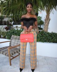 Plaid Print Casual Straight Pants LSL-6473