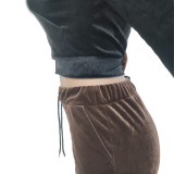 Contrast Color Velvet Long Sleeve Flared Pants 2 Piece Sets TR-1178
