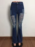 Denim Ripped Hole Flared Jeans LA-3286