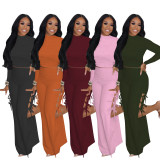 Solid Long Sleeve Hollow Pants 2 Piece Suits FOSF-8100