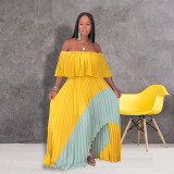 Chiffon Contrast Color Slash Neck Irregular Pleated Maxi Dress ME-Q297