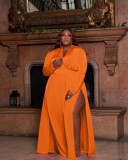 Plus Size V Neck High Split Long Sleeve Maxi Dress JRF-3655