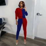 Contrast Color Patchwork Long Sleeve 2 Piece Pants Set SFY-H158